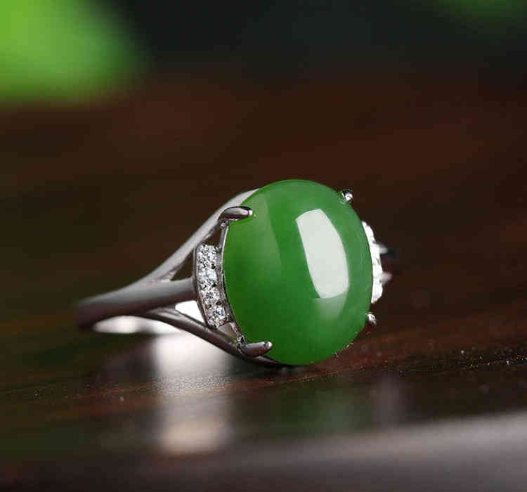 綠色和田玉椭圓可調節戒指 S925銀 (附鑑定證書) CUN00167 1