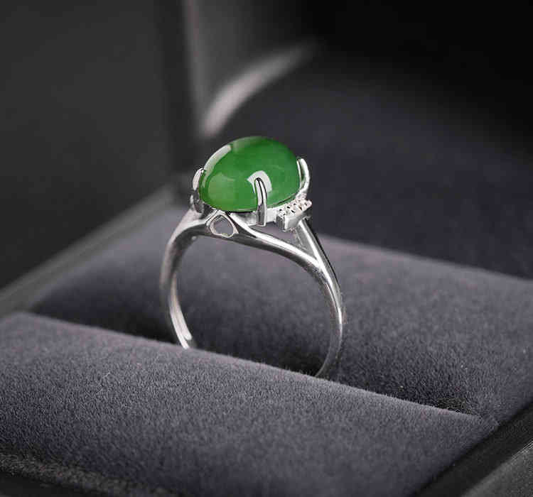 綠色和田玉椭圓可調節戒指 S925銀 (附鑑定證書) CUN00167 2