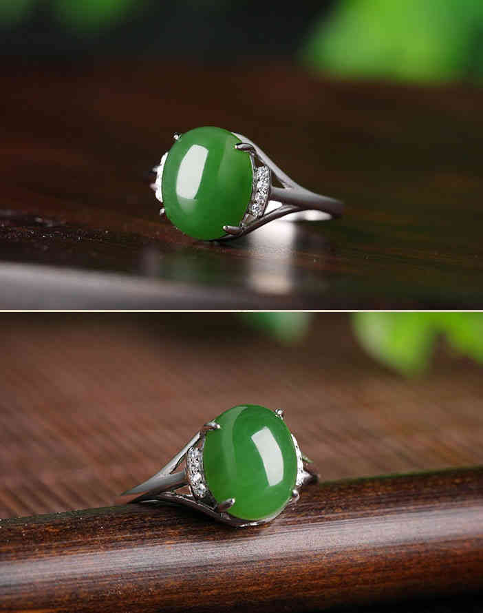 綠色和田玉椭圓可調節戒指 S925銀 (附鑑定證書) CUN00167 5