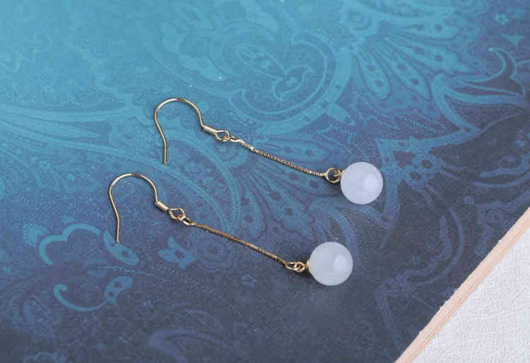 白色和田玉垂墜耳環 金色長鏈款(附證書) CUN00169 1