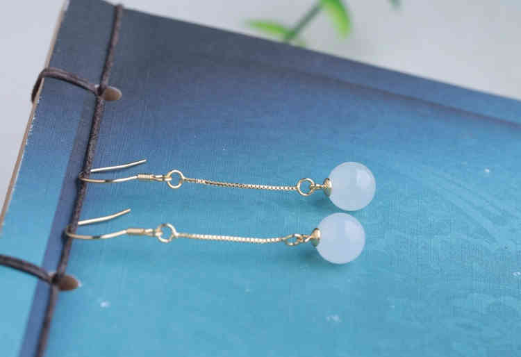 白色和田玉垂墜耳環 金色長鏈款(附證書) CUN00169 3