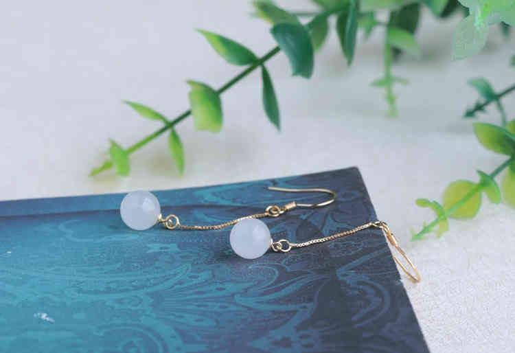 白色和田玉垂墜耳環 金色長鏈款(附證書) CUN00169 4