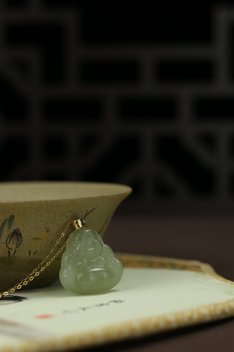 和田玉笑佛吊墜項鍊 Au750金頭(附鑑定證書) CUN00174 6