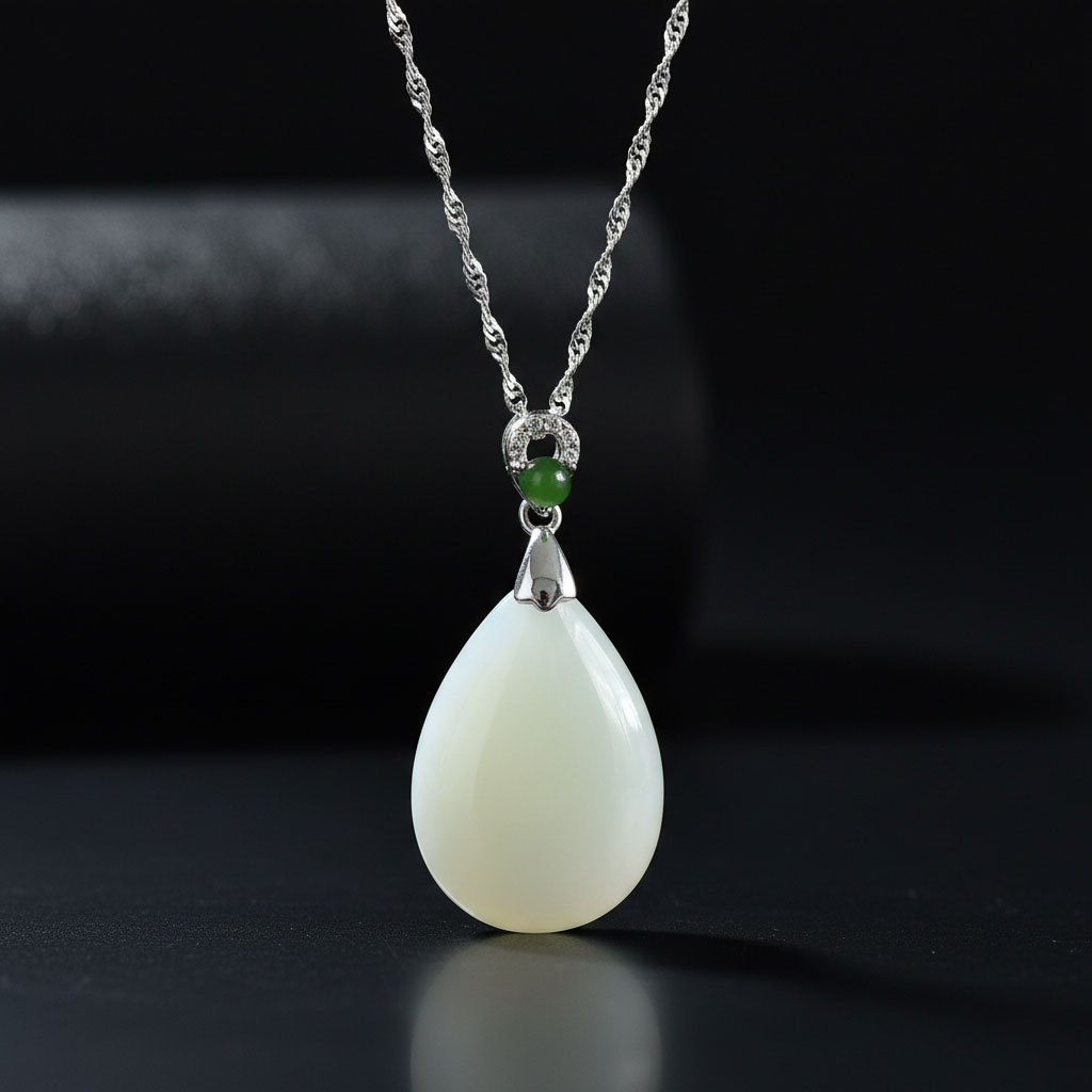 和田玉水滴吊墜項鍊 S925銀(附鑑定證書) CUN00176 1