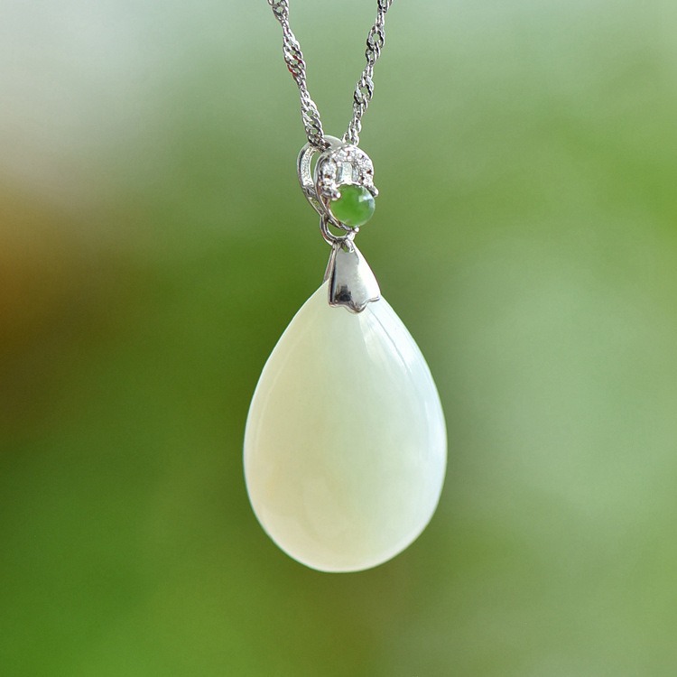 和田玉水滴吊墜項鍊 S925銀(附鑑定證書) CUN00176 3