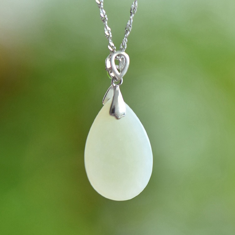 和田玉水滴吊墜項鍊 S925銀(附鑑定證書) CUN00176 4