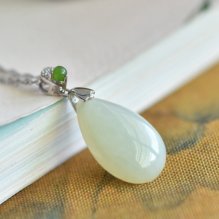和田玉水滴吊墜項鍊 S925銀(附鑑定證書) CUN00176 6