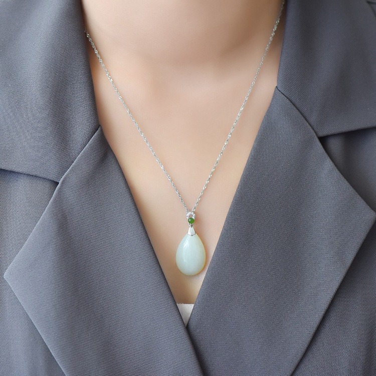 和田玉水滴吊墜項鍊 S925銀(附鑑定證書) CUN00176 7