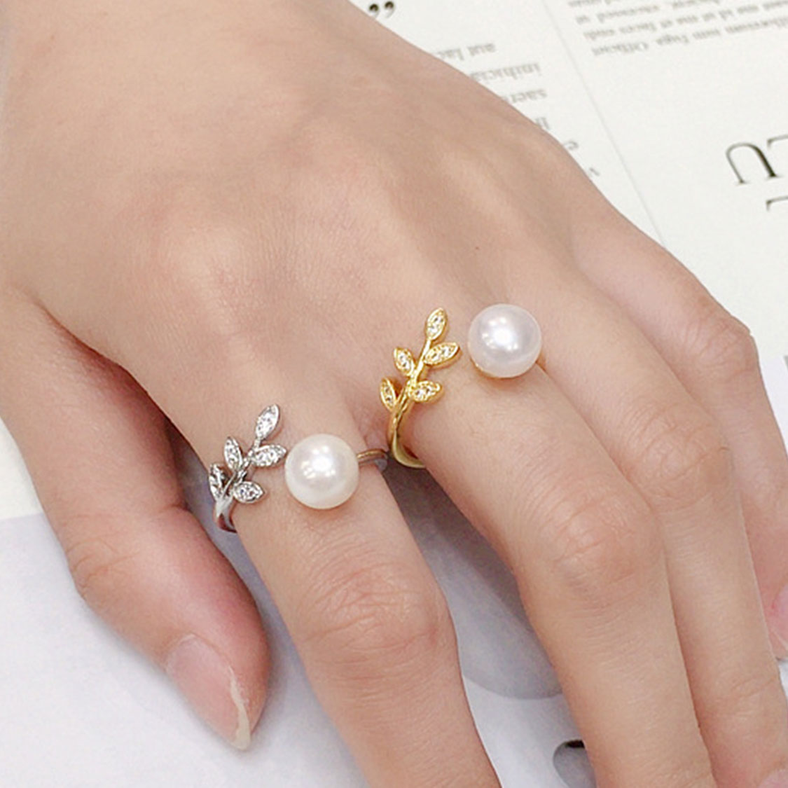 淡水珍珠鋯石枝葉開口戒指 CUN00181 Banner3