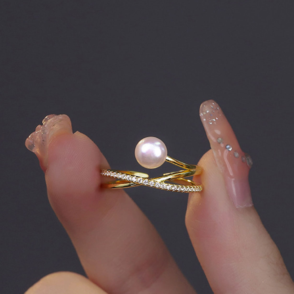 925銀淡水珍珠鋯石開口戒指 CUN00184 Banner2