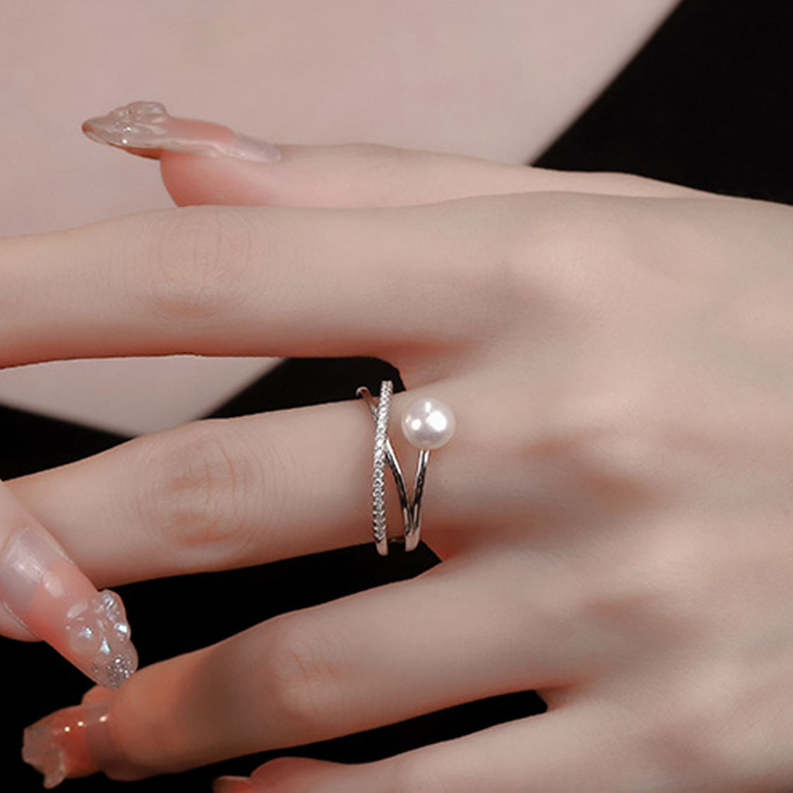 925銀淡水珍珠鋯石開口戒指 CUN00184 Banner4