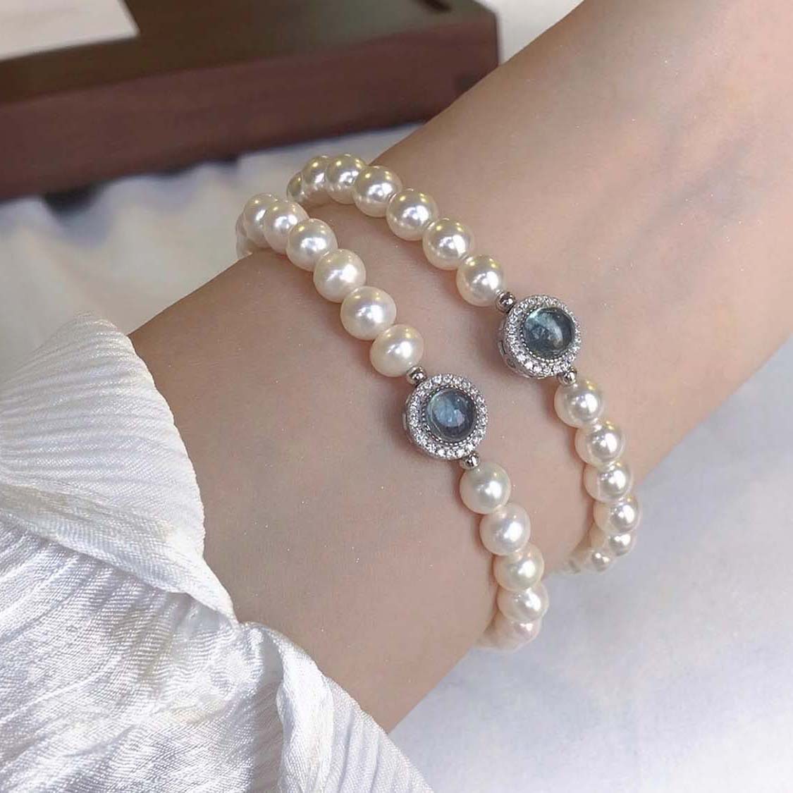 S925海藍寶光環淡水珍珠手鏈 CUN00204 Banner2