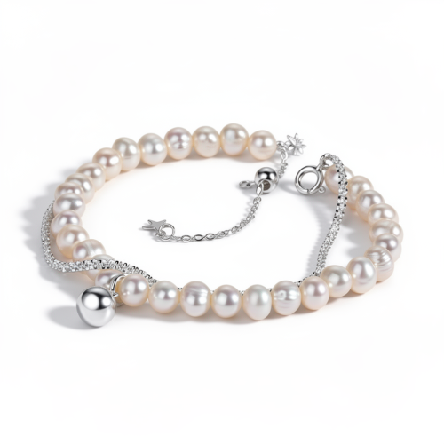 天然淡水珍珠雙層手鍊925純銀