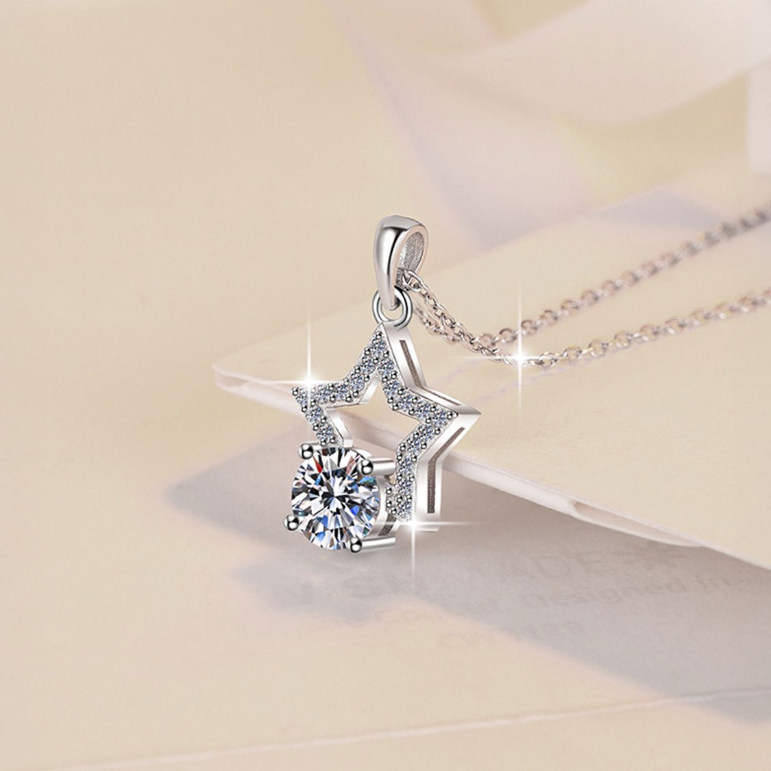 925純銀1克拉莫桑石五角星吊墜項鍊 MSNNK0034 Banner2