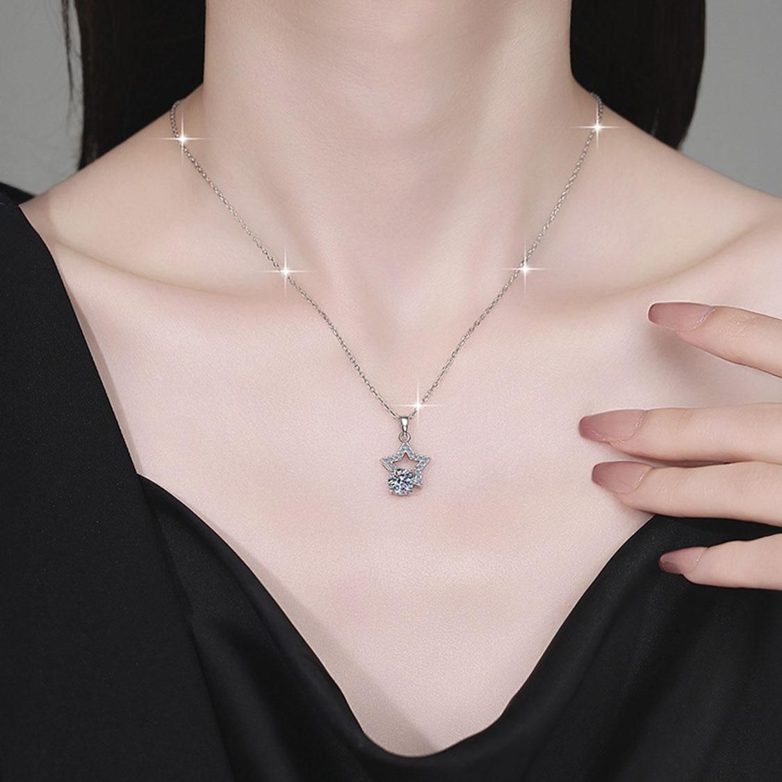 925純銀1克拉莫桑石五角星吊墜項鍊 MSNNK0034 Banner3