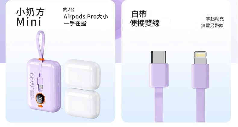 66W超級快充自帶雙線迷你行動電源 66w超級快充自帶雙線迷你行動電源