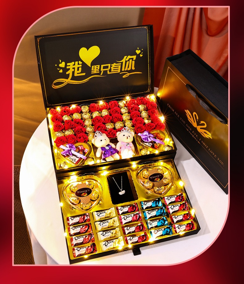 玫瑰花雙層天鵝巧克力禮盒