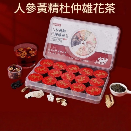 治世世家 人参黄精杜仲雄花茶 一盒/180g(12gx15罐)