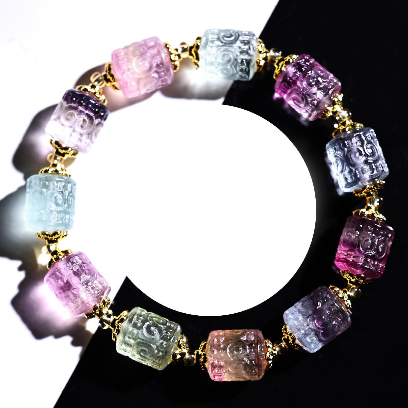 晶堯水晶天然彩虹螢石回紋珠手鏈 晶堯水晶天然彩虹螢石回紋珠手鏈