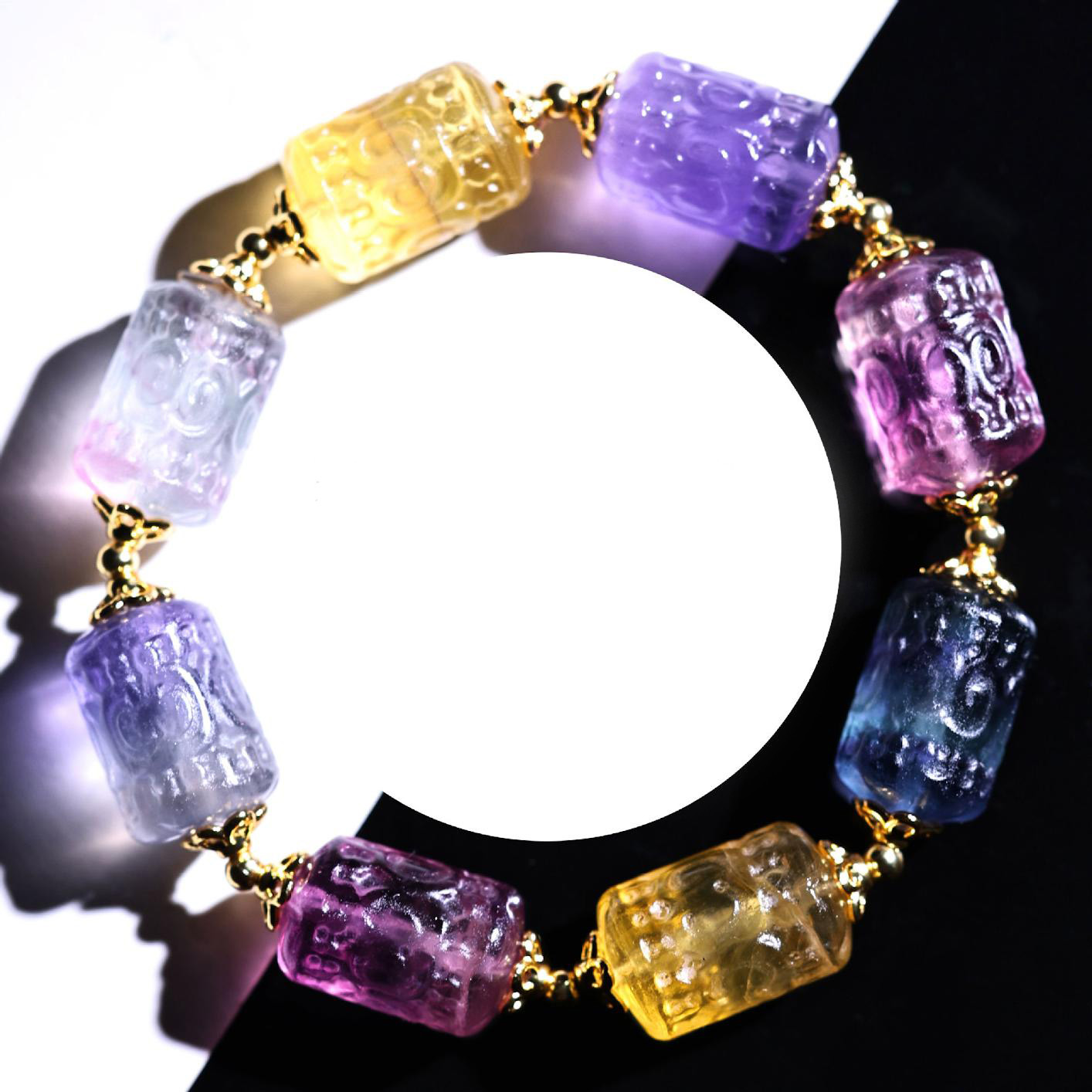 晶堯水晶天然彩虹螢石回紋珠手鏈 晶堯水晶天然彩虹螢石回紋珠手鏈