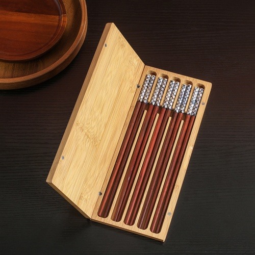 大紅酸枝木鑲貝筷子套裝5雙/盒