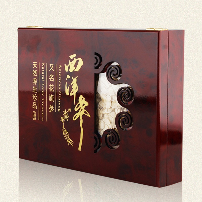 新春高檔禮盒切片花旗蔘100克實木禮盒包裝 新春高檔禮盒切片花旗蔘100克實木禮盒包裝