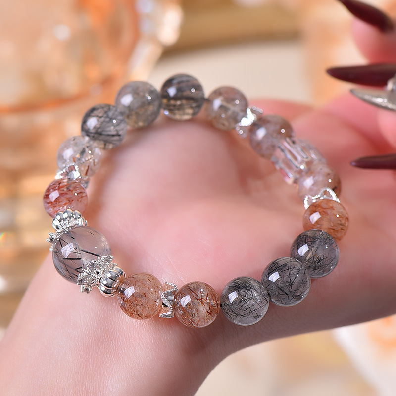 天然黑晶超黑髮晶白水晶方糖設計手鏈