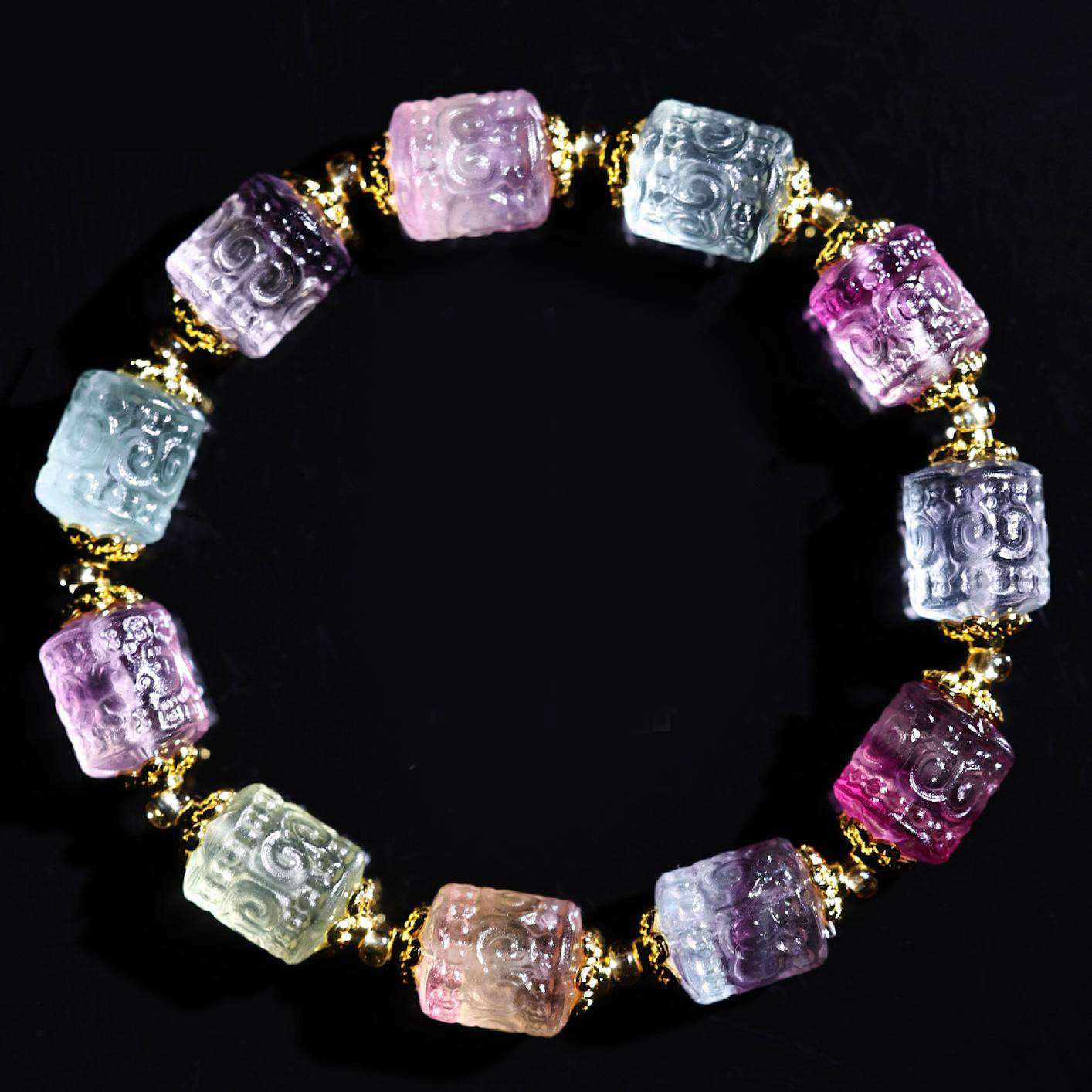 晶堯水晶天然彩虹螢石回紋珠手鏈 晶堯水晶天然彩虹螢石回紋珠手鏈