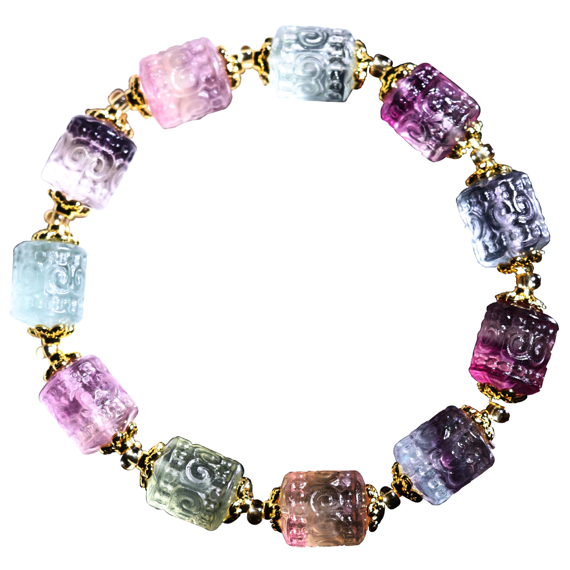 晶堯水晶天然彩虹螢石回紋珠手鏈 晶堯水晶天然彩虹螢石回紋珠手鏈