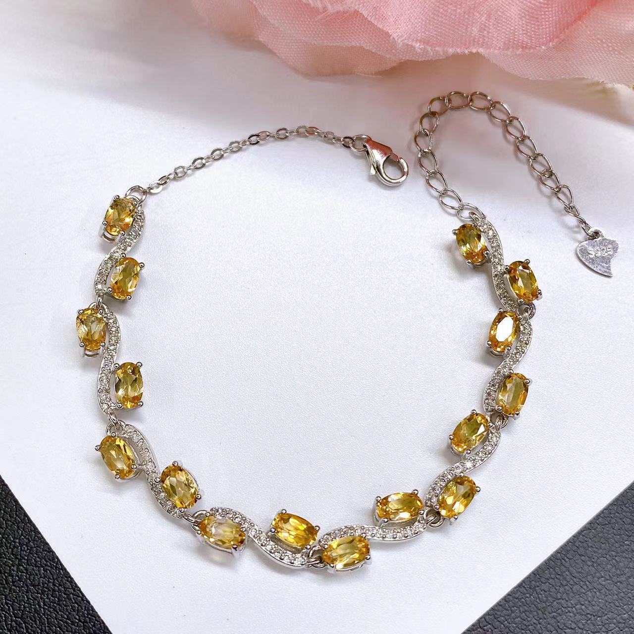 s925銀鑲嵌天然黃水晶手鍊