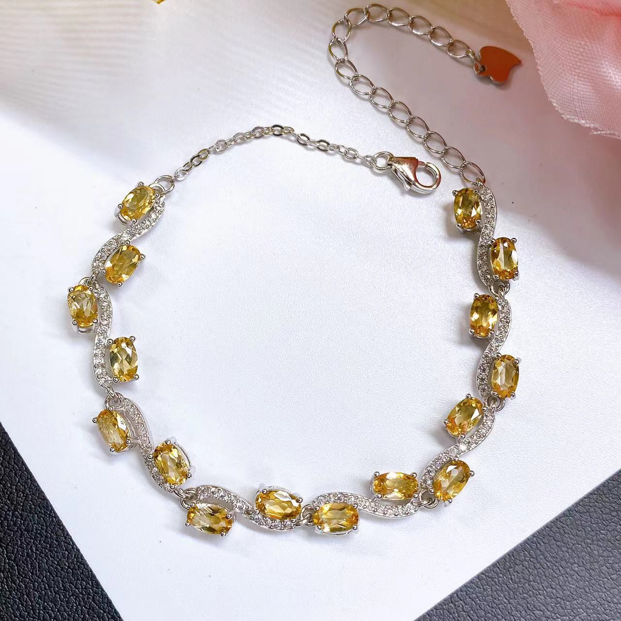 s925銀鑲嵌天然黃水晶手鍊