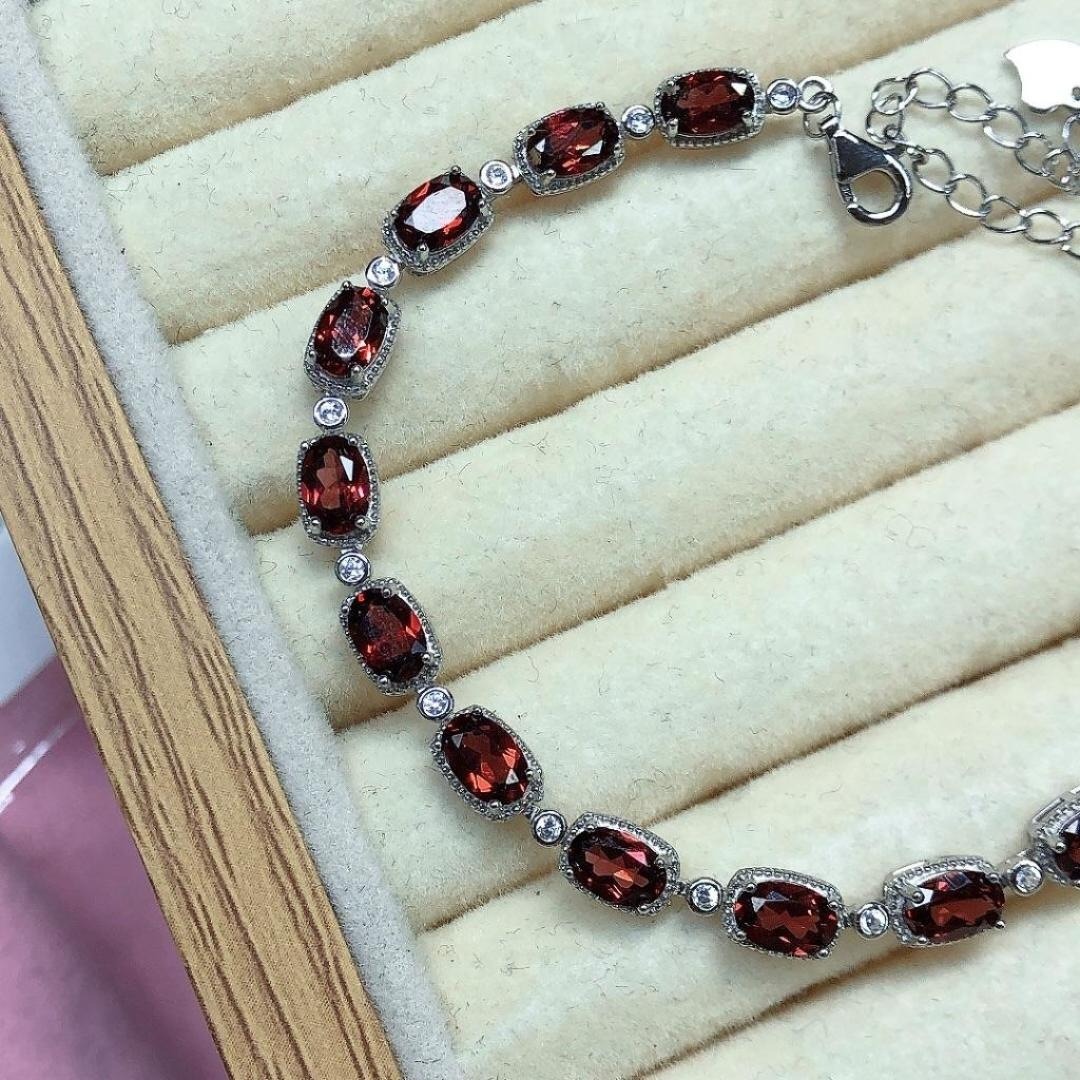 s925銀鑲嵌天然石榴石手鍊