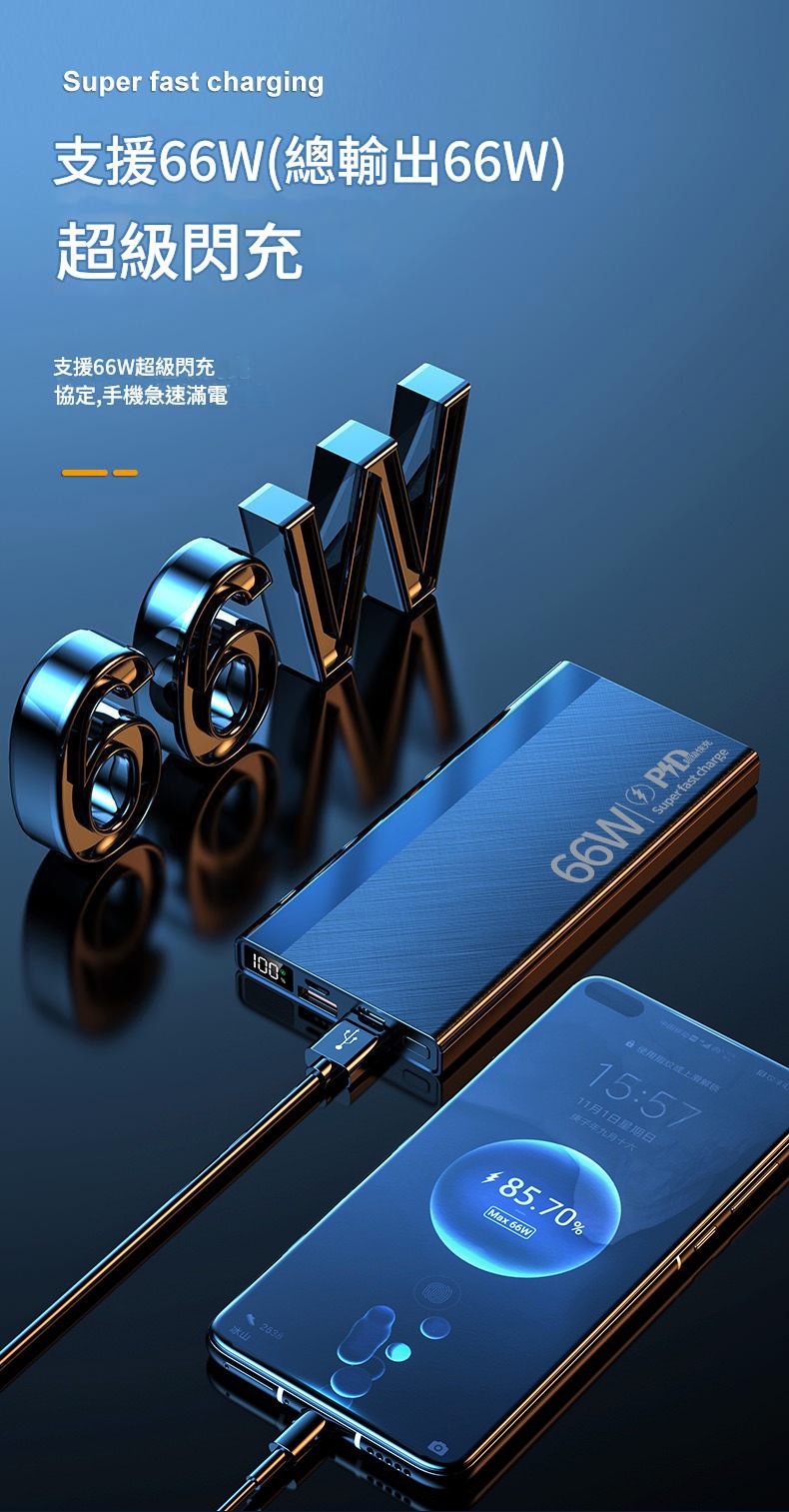 jurgen lang66w超級閃充大容量雙向快充行動電源