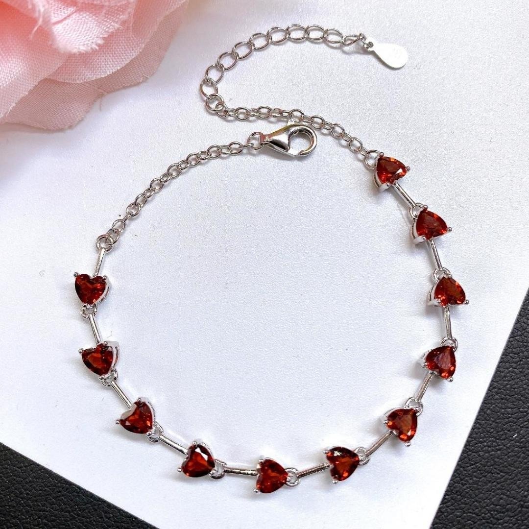 s925銀鑲嵌天然石榴石手鍊