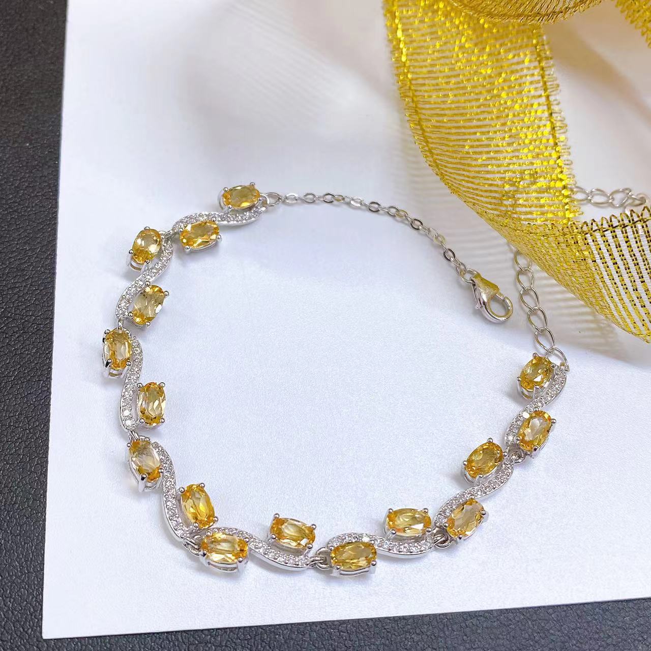 s925銀鑲嵌天然黃水晶手鍊