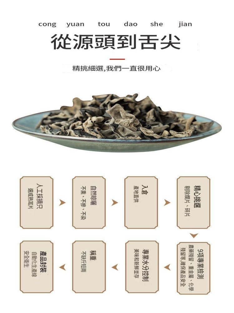 【東北野生】長白山椴木小碗耳 肉厚無根黑木耳乾貨 500g