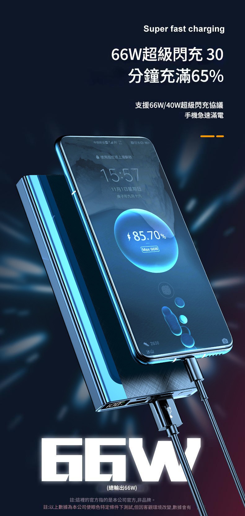 jurgen lang66w超級閃充大容量雙向快充行動電源