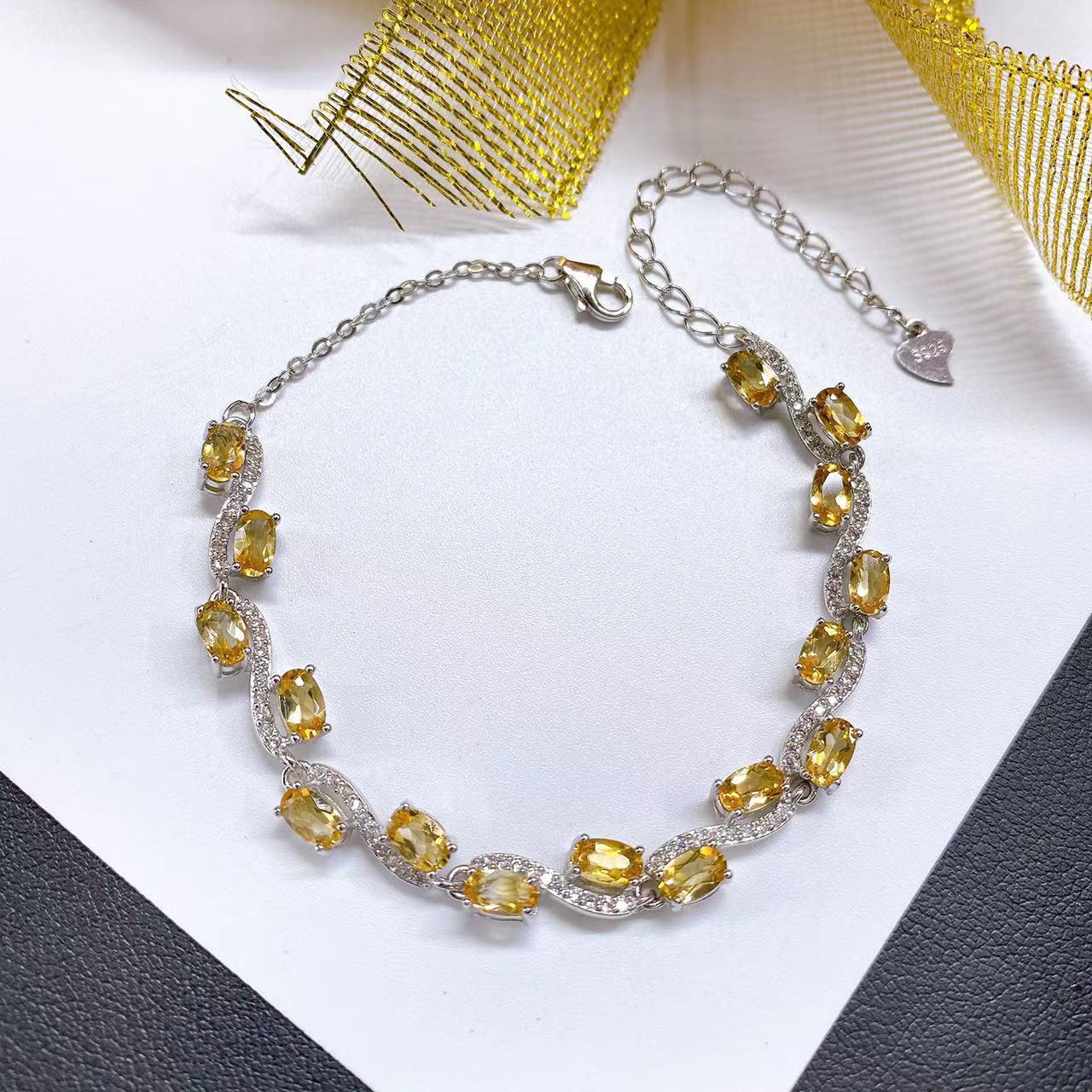 s925銀鑲嵌天然黃水晶手鍊