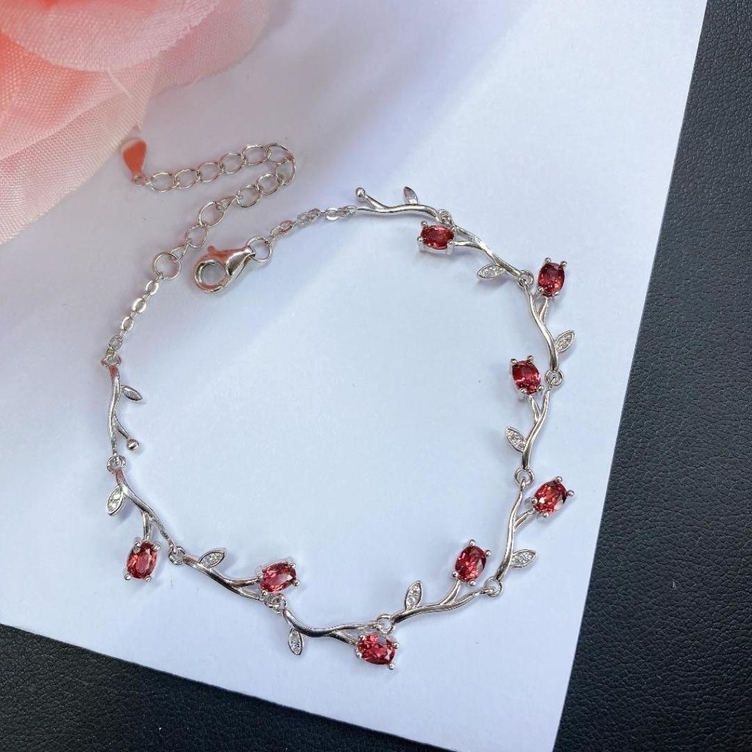 s925銀鑲嵌天然石榴石手鍊