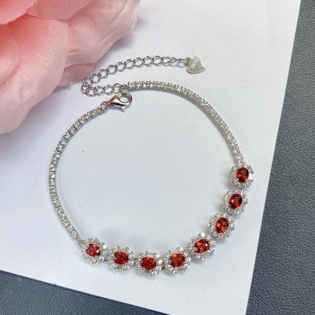 s925銀鑲嵌天然石榴石手鍊