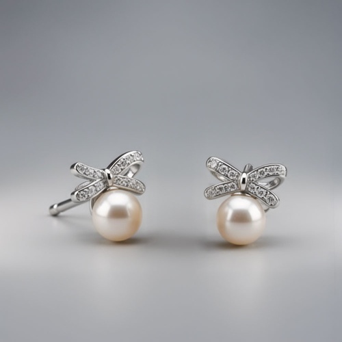925純銀蝴蝶結淡水珍珠耳環
