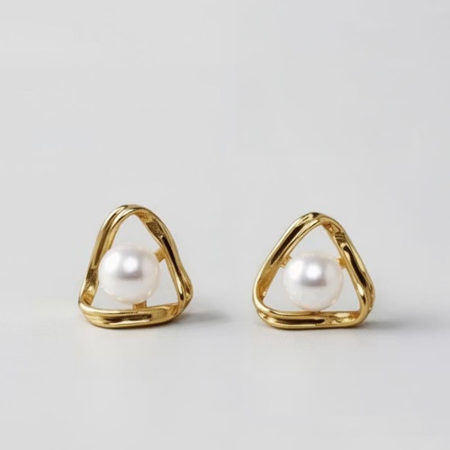 s925銀 金色山角耳托淡水珍珠耳釘