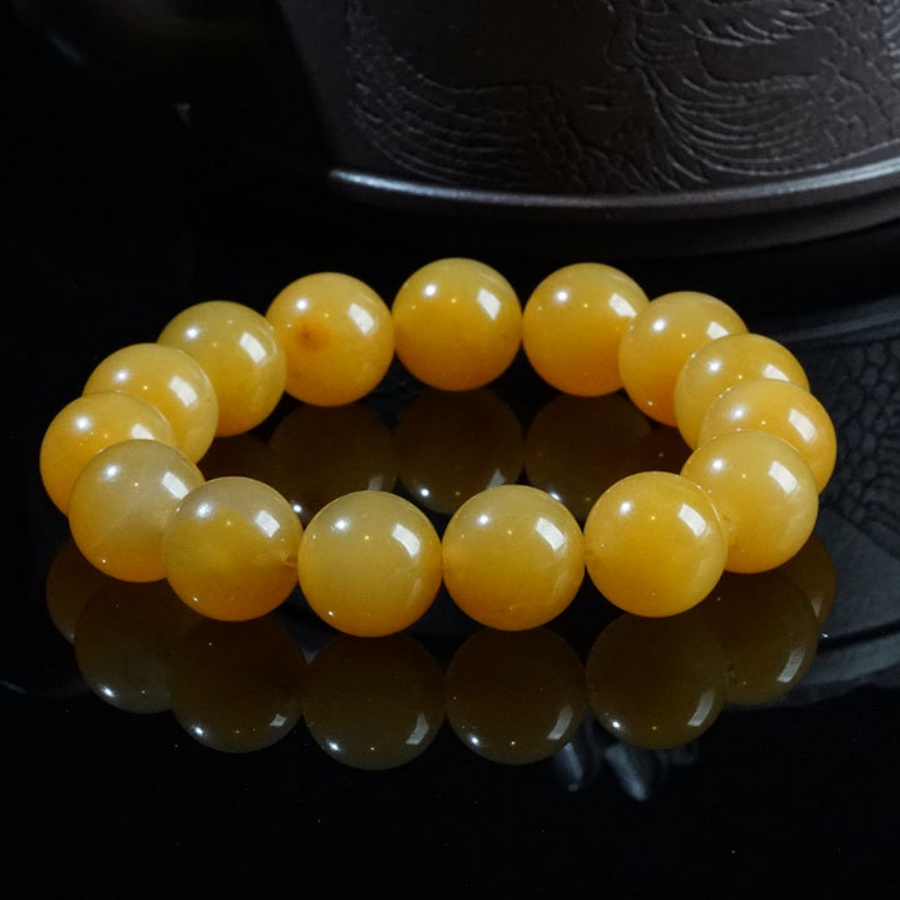 新疆天然金絲玉雞油黃紅玉手鏈 14mm 新疆天然金絲玉雞油黃紅玉手鏈 14mm