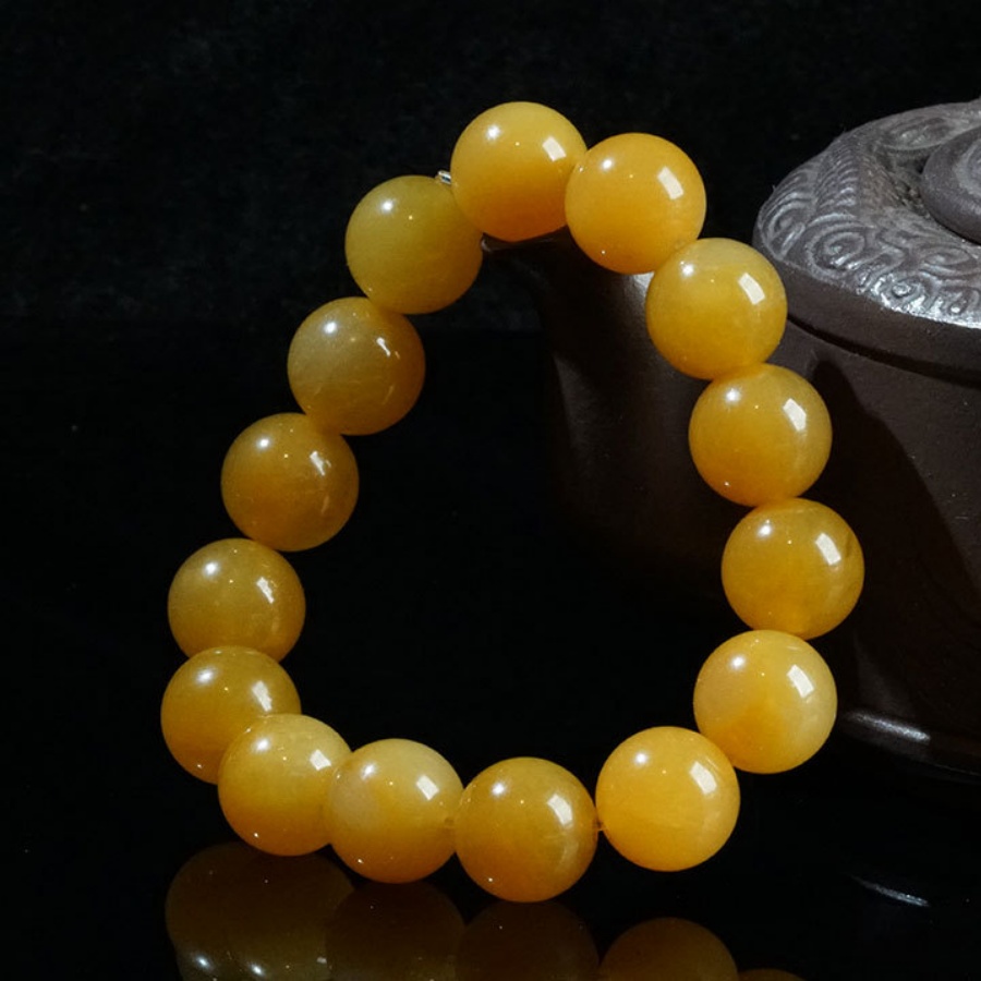 新疆天然金絲玉雞油黃紅玉手鏈 14mm 新疆天然金絲玉雞油黃紅玉手鏈 14mm