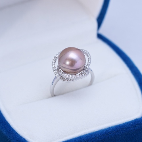 PickyEgg首頁 11 12mm正圓強光淡水珍珠s925銀開口戒指