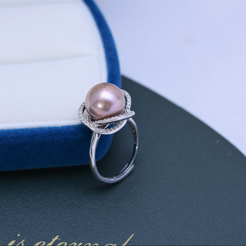 11 12mm正圓強光淡水珍珠s925銀開口戒指