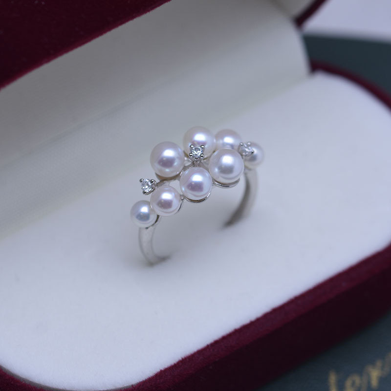 4 5mm正圓強光幾乎無瑕淡水珍珠s925銀多珠戒指 4 5mm正圓強光幾乎無瑕淡水珍珠s925銀多珠戒指