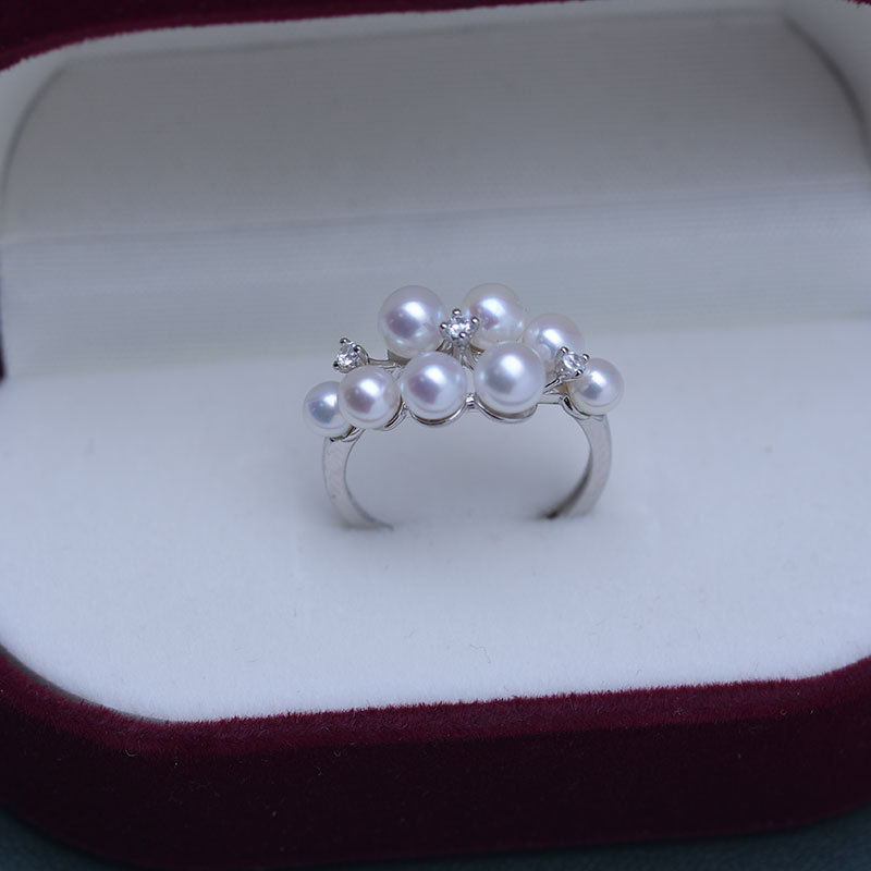 4 5mm正圓強光幾乎無瑕淡水珍珠s925銀多珠戒指