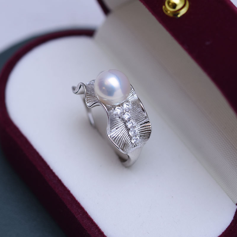 8 9mm正圓強光淡水珍珠s925銀簡約戒指