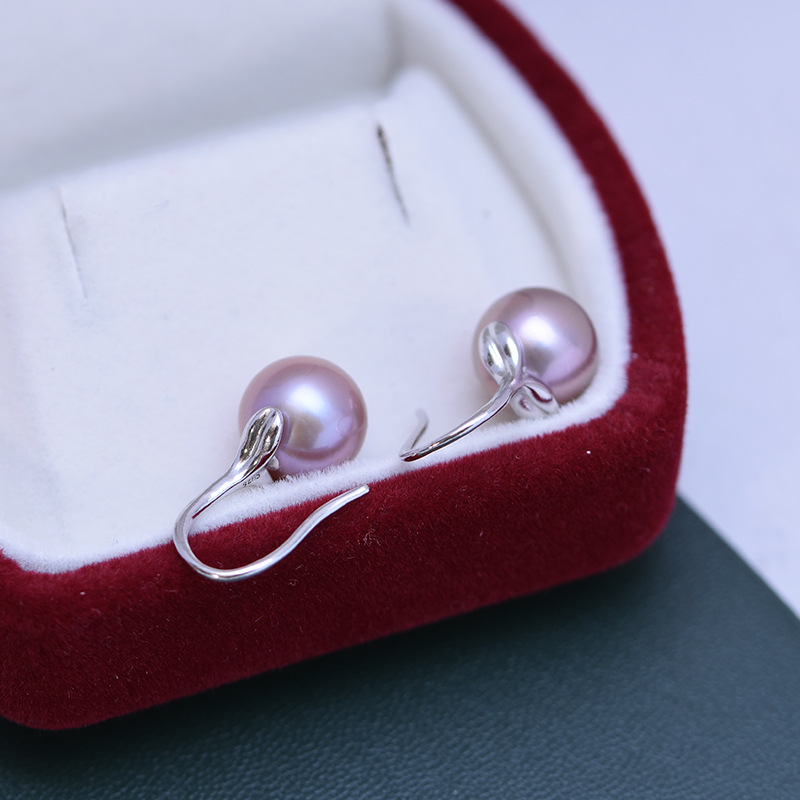 9-10mm正圓強光天然紫色淡水珍珠S925銀耳環 9 10mm正圓強光天然紫色淡水珍珠s925銀耳環